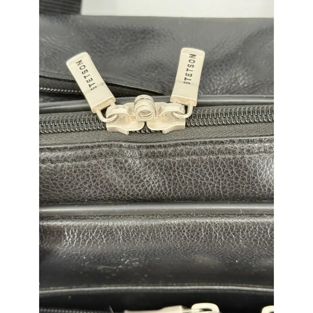 Stetson Black Rolling Leather Laptop Briefcase Carry On Travel Bag Style 85032